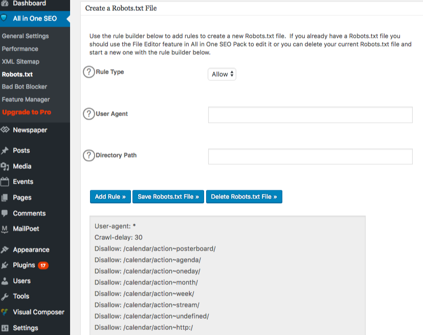 crea un file robots.txt