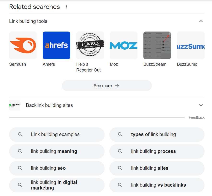 Sezione delle Ricerche Correlate di Google